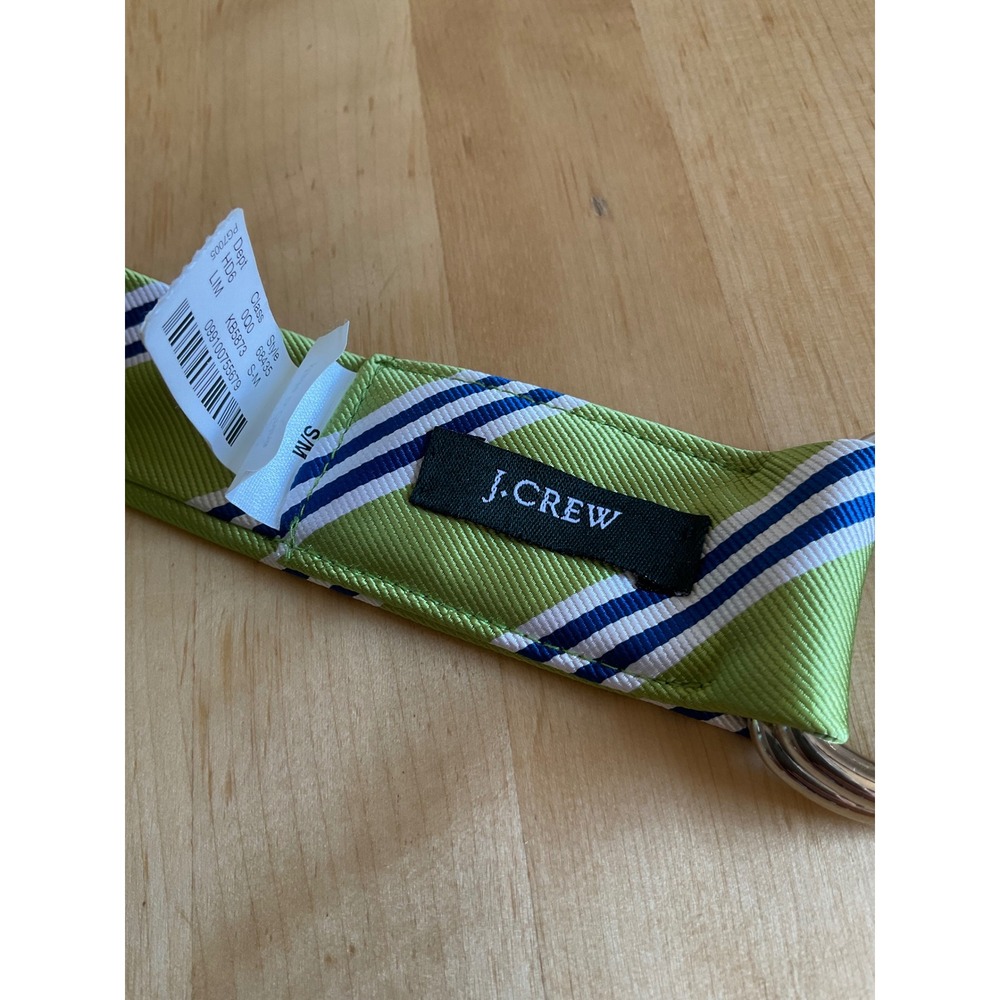 J.Crew Silk D-Ring Belt Green Navy White Striped KB5873 Womens S/M - Picture 2 of 6